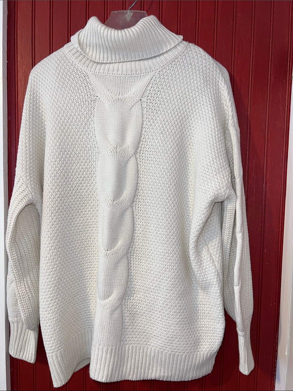 Zenana Outfitters Cream Cable-Front Turtleneck Sweater